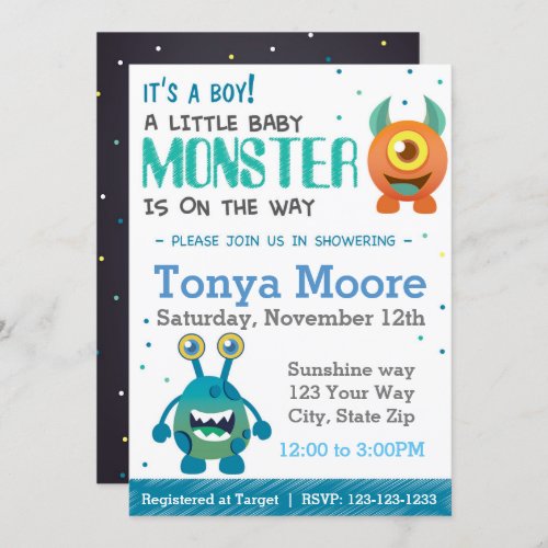 Boy Monster Baby Shower Invitation