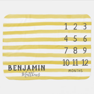 Boy Monthly Milestone Modern Stylish Yellow Stripe Baby Blanket