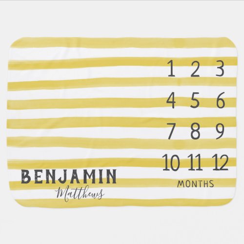 Boy Monthly Milestone Modern Stylish Yellow Stripe Baby Blanket
