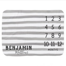 Boy Monthly Milestone Modern Trendy Gray Stripe Baby Blanket Boy Monthly Milestone Modern Trendy Gray Stripe Baby Blanket