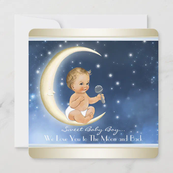 Boy Moon And Back Baby Shower Invitation Zazzle Com