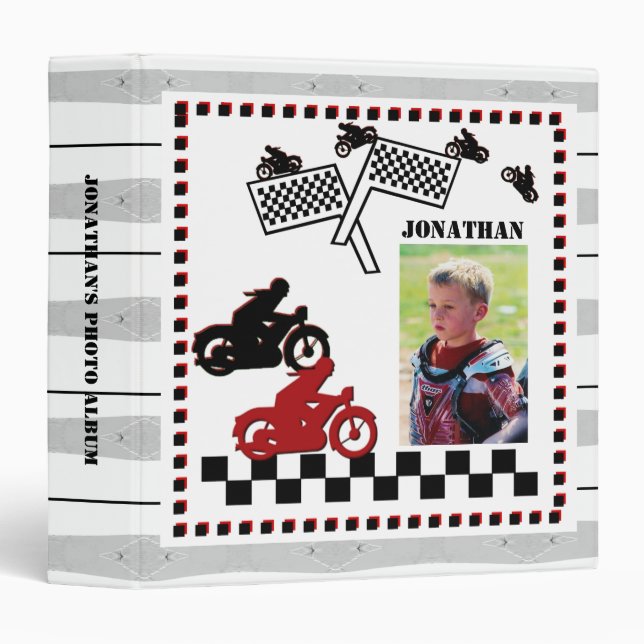 Boy Motorcycle Racing Photo Album Binder (Front/Spine)