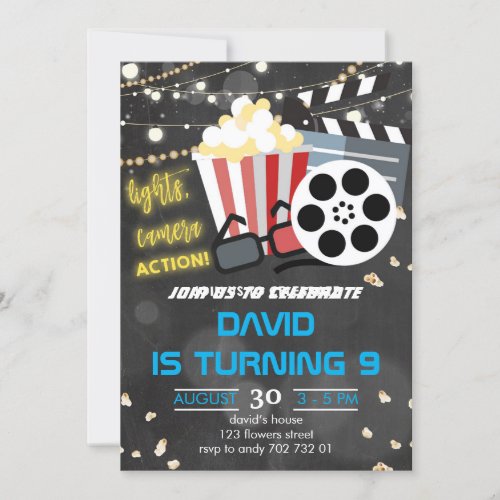 Boy Movie Night Party Backyard Movies Birthday Invitation