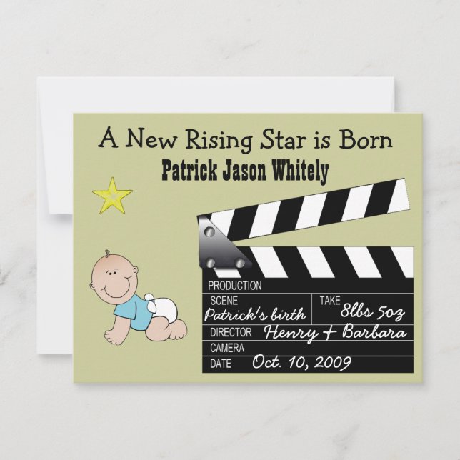 Boy Movie Star Baby announcement (Front)