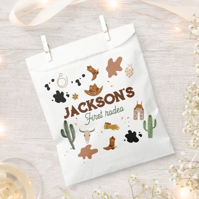 Boy My First Rodeo Cowboy 1st Birthday Favor Bag (Clipped)
