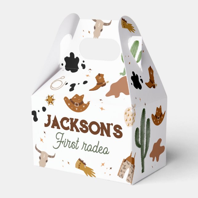 Boy My First Rodeo Cowboy 1st Birthday Favor Boxes (Back Side)