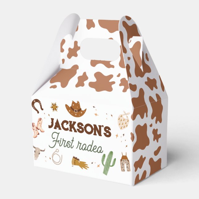 Boy My First Rodeo Cowboy 1st Birthday Favor Boxes (Back Side)