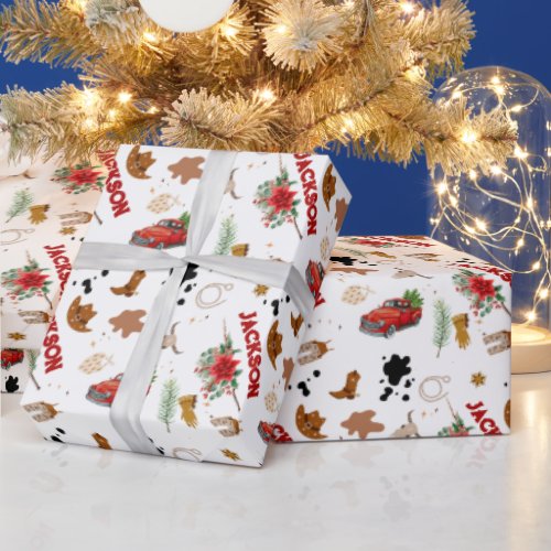 Boy My First Rodeo Cowboy Christmas Birthday Wrapping Paper