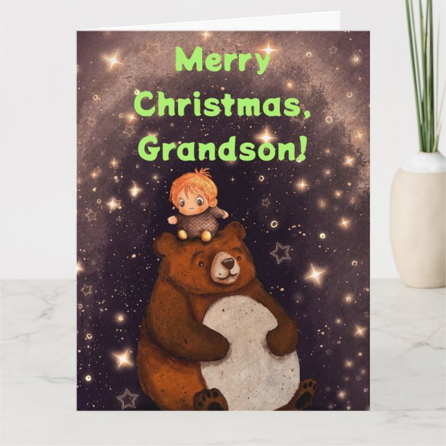 BOY n BEAR GRANDSON CHRISTMAS CARD (Front)