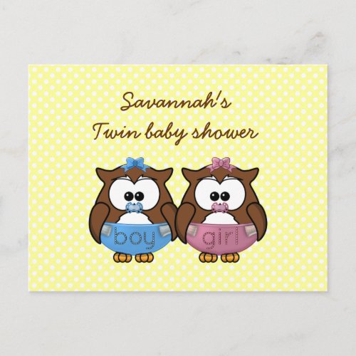 boy n girl baby owl invitation postcard