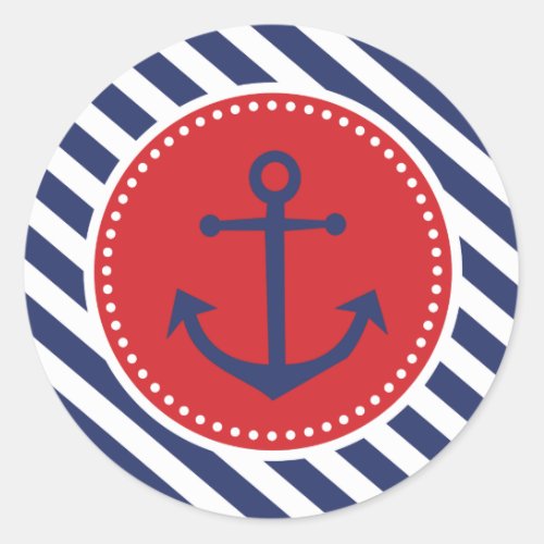 Boy Nautical Anchor Navy Stripes Thank You Sticker