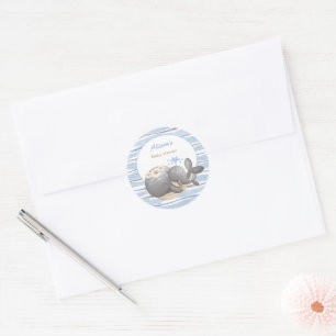 Boy Nautical Whale Baby Shower Classic Round Sticker