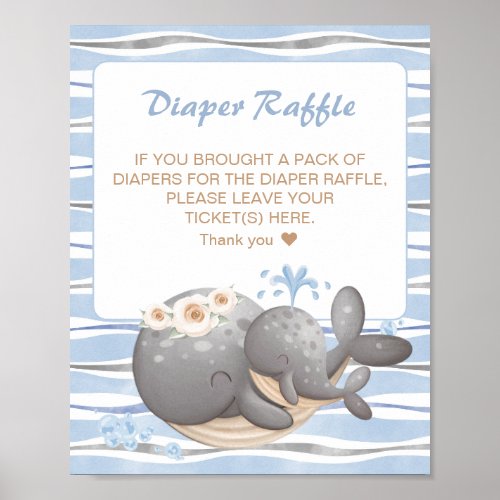Boy Nautical Whale Baby Shower Diaper Raffle Sign