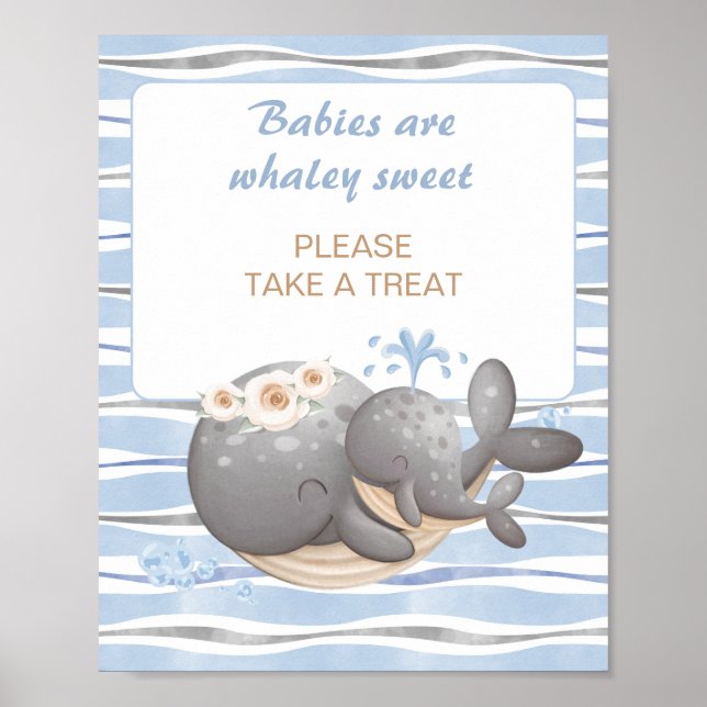 Boy Nautical Whale Baby Shower Favor Sign (Front)