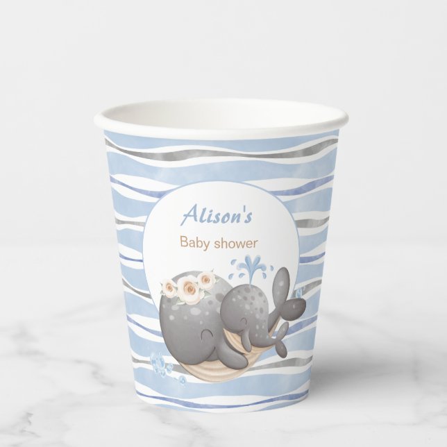 Boy Nautical Whale Baby Shower Paper Cups (Front)