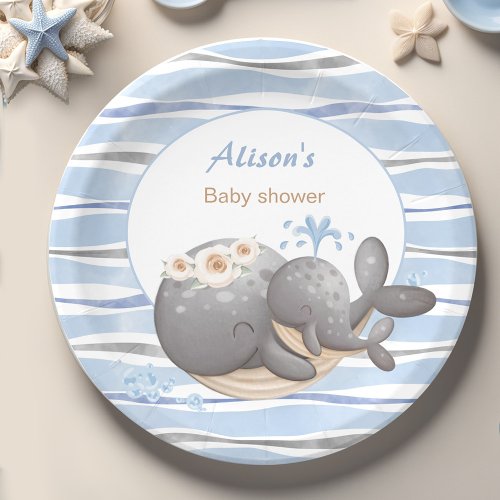 Boy Nautical Whale Baby Shower Paper Plates