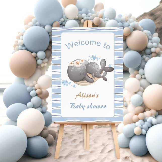 Boy Nautical Whale Baby Shower Welcome sign (Boy Nautical Whale Baby Shower Welcome sign)