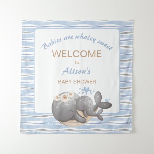 Boy Nautical Whale Baby Shower Welcome Sign Tapestry