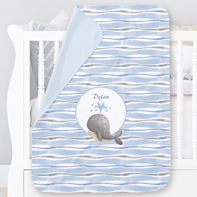 Boy Nautical Whale Blue Grey Summer Ocean Name Baby Blanket (Boy Nautical Whale Blue Grey Summer Ocean Name Baby Blanket)
