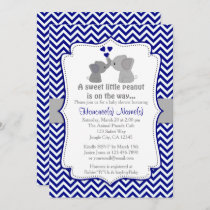 Boy Navy Elephant Baby Shower Invitations Chev 366