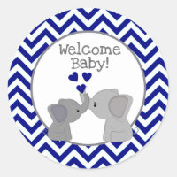 Boy Navy Elephant Baby Shower Stickers Chev 366-01