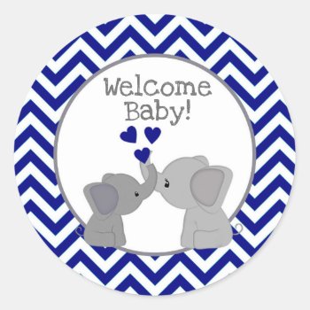 Boy Navy Elephant Baby Shower Stickers Chev 366-01 by MonkeyHutDesigns at Zazzle