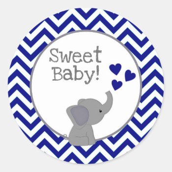 Boy Navy Elephant Baby Shower Stickers Chev 366-02 by MonkeyHutDesigns at Zazzle