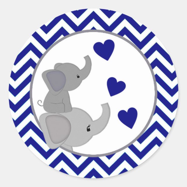 Boy Navy Elephant Baby Shower Stickers Chev 366-03 (Front)