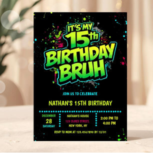 Boy Neon 15th Birthday Invitation Graffiti Style