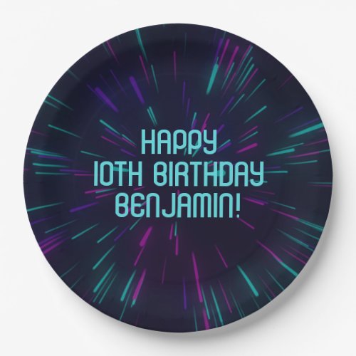 Boy Neon Teal Glow Paper Plates