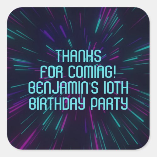 Boy Neon Teal Glow Party Favors Square Sticker