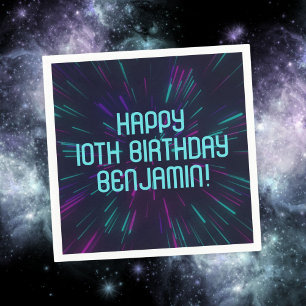 Boy Neon Teal Glow Party Napkins