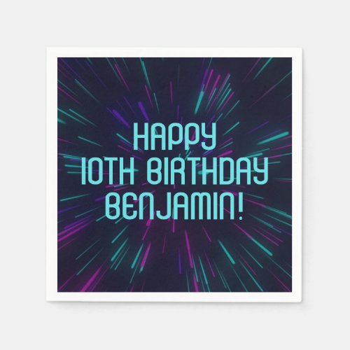 Boy Neon Teal Glow Party Napkins