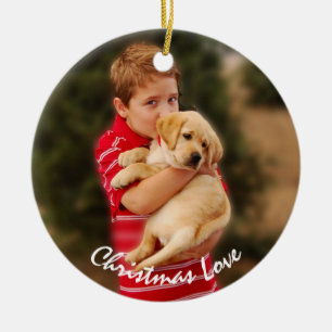 Boy & New Puppy for Christmas Ceramic Ornament