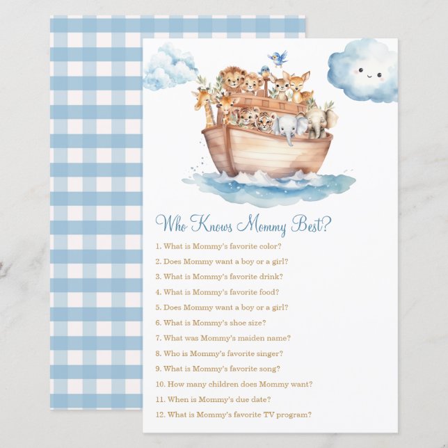 Boy Noah's Ark Baby Shower Who Know Mommy Best (Front/Back)
