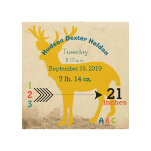 Boy Nursery Baby Birth Stat Deer Arrow Wood Wall Art