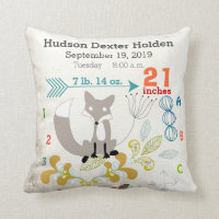 Boy Nursery Baby Birth Stat Fox Arrow Pattern Pillow