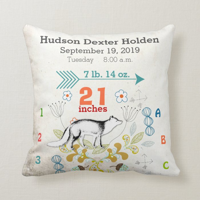 Boy Nursery Baby Birth Stat Fox Arrow Pattern Pillows