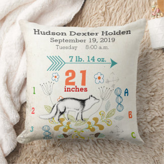 Boy Nursery Baby Birth Stat Fox Arrow Pattern Throw Pillow