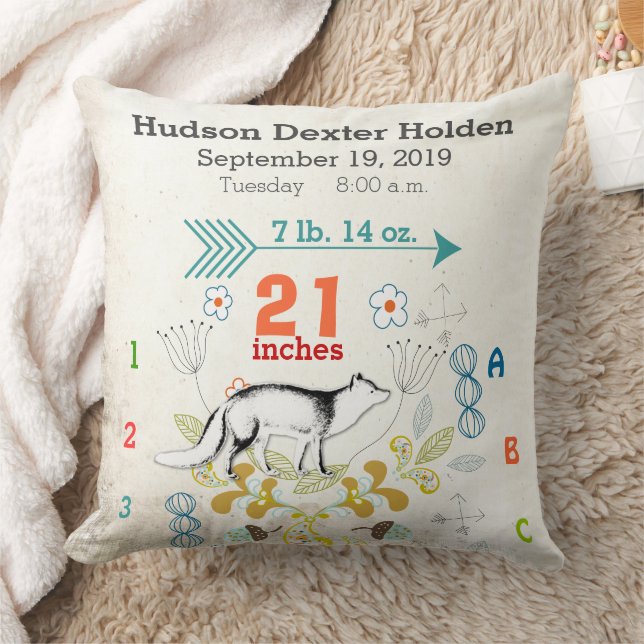Boy Nursery Baby Birth Stat Fox Arrow Pattern Throw Pillow (Blanket)