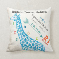 Boy Nursery Baby Birth Stat Giraffe Arrow Pattern Throw Pillow