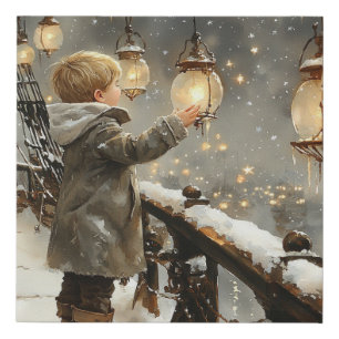Boy Nursery Winter Stars Faux Canvas Print