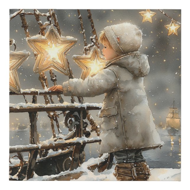 Boy Nursery Winter Stars Faux Canvas Print (Front)