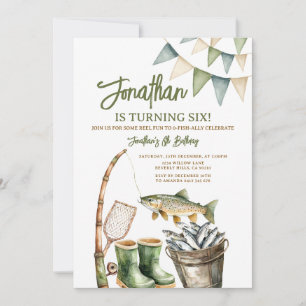 Boy O-Fish-Ally Birthday Sage Green Gingham Party Invitation