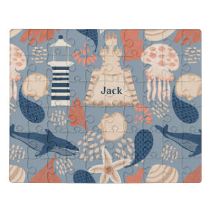 Boy Ocean Adventure-Whales,Jellyfish & Lighthouse Jigsaw Puzzle