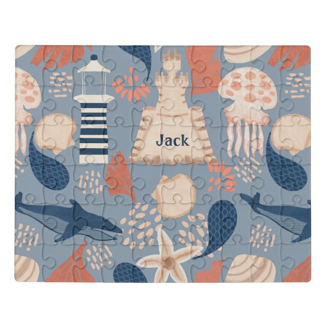 Boy Ocean Adventure-Whales,Jellyfish & Lighthouse Jigsaw Puzzle (Puzzle Horizontal)
