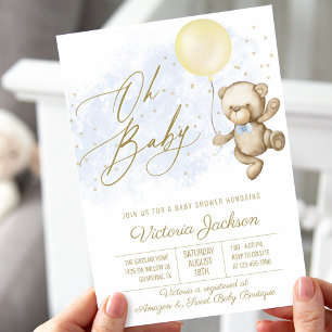 Boy Oh Baby Bear Balloon Baby Shower Invitation