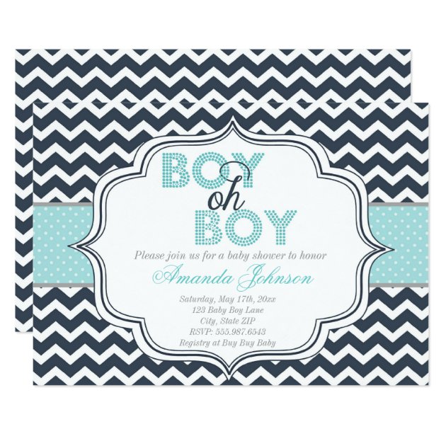 Boy Oh Boy Chic Chevron Baby Shower Invitation