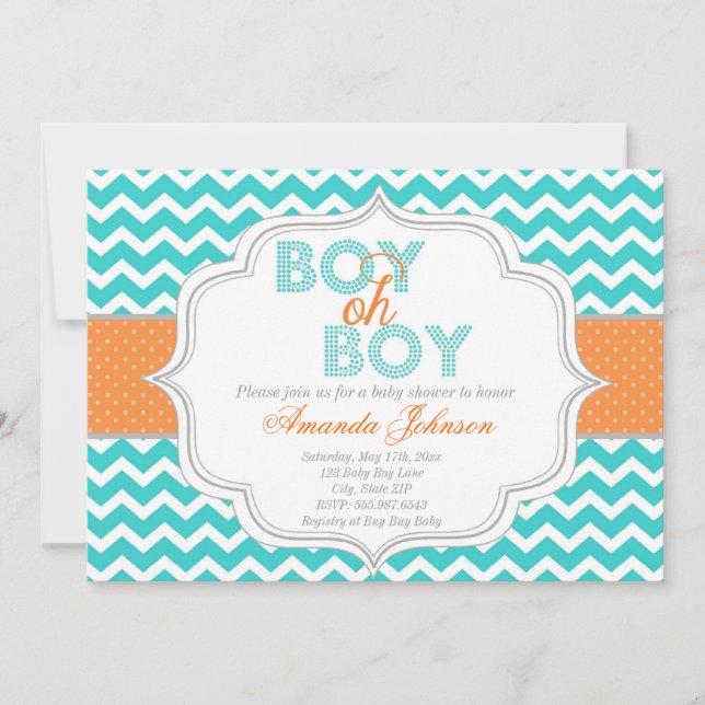 Boy Oh Boy Chic Chevron Baby Shower Invitation (Front)