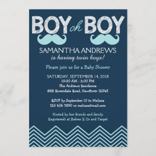Boy Oh Boy Invitation, Twins Baby Shower Invite